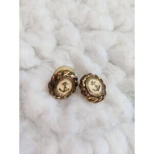 Round Anchor Stud Earring Faux Gold Rope Frame